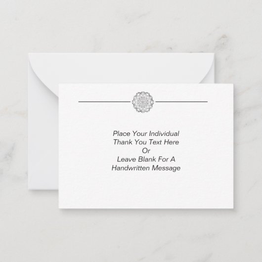 Minimalistische zilveren mandala dank u notitiekaartje (Achterkant)