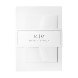 Minimalistische zilveren monogram trouwuitnodiging uitnodigingen wikkel