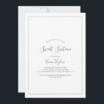 Minimalistische Zilveren Sweet Sixteen Verjaardag Kaart<br><div class="desc">Deze minimalistische zilveren sweet sixteen verjaardagsuitnodiging is perfect voor een eenvoudige 16e verjaardagsfeest. Het moderne romantische ontwerp bevat klassieke zilveren grijze en witte typografie, gecombineerd met een rustieke maar elegante kalligrafie in vintage handgeschreven stijl. Aanpasbaar in elke kleur. Houd het ontwerp eenvoudig en elegant, zoals het is, of personaliseer het...</div>