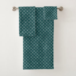 Minimalistische Zilveren Teal Art Deco Grafisch Bad Handdoek