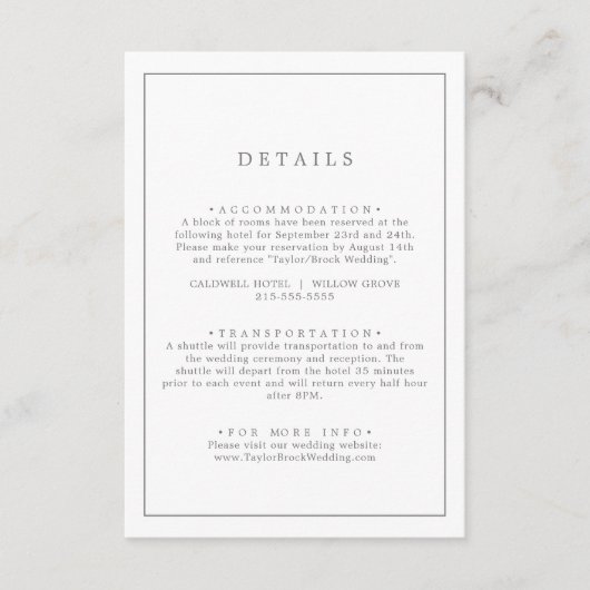 Minimalistische zilveren Typografie Weddenschap De Informatiekaartje (Voorkant)