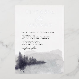 Minimalistische Zilveren Zwarte Witte Elegante Tro Folie Uitnodiging