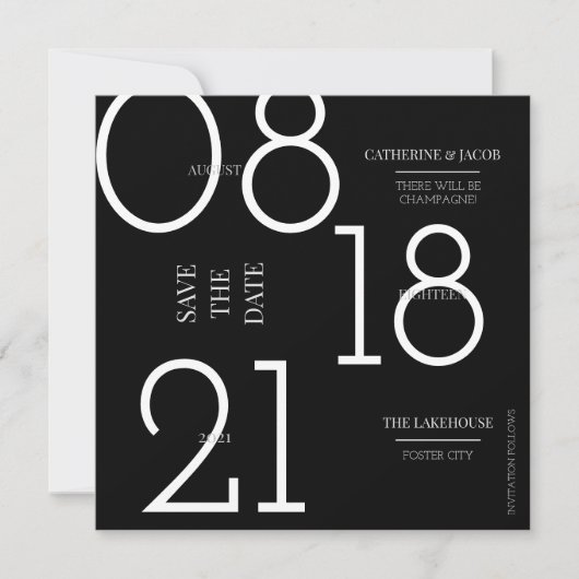 Minimalistische Zilveren Zwarte Witte Trouw Save The Date (Voorkant)