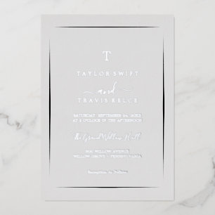 Minimalistische Zilverfolie   Grijze Monogram Trou Folie Uitnodiging
