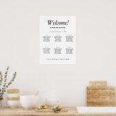 Minimalistische zitplaatsgrafiek voor 6 tafels op poster (Keuken)