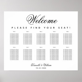 Minimalistische zitplaatskaart 10 Tafels Zwart en  Poster
