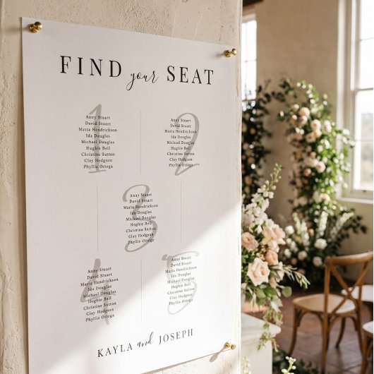 Minimalistische zitplaatskaart tafel 5 bord poster