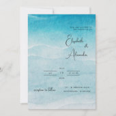 Minimalistische zomer blauwe oceaan strand bruilof kaart (Voorkant)