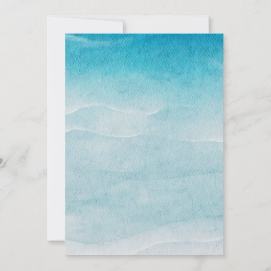 Minimalistische zomer blauwe oceaan strand bruilof kaart (Achterkant)