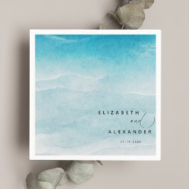 Minimalistische zomer blauwe oceaan strand bruilof servet