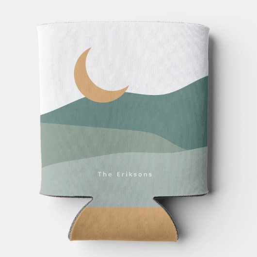 Minimalistische zon- en moondromen in woestijn blikjeskoeler (Achterkant)