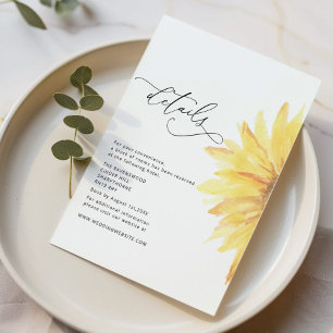 Minimalistische zonnebloem boho bruiloft details informatiekaartje