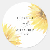 Minimalistische zonnebloem bruiloft ronde sticker (Voorkant)