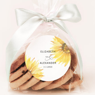 Minimalistische zonnebloem bruiloft ronde sticker