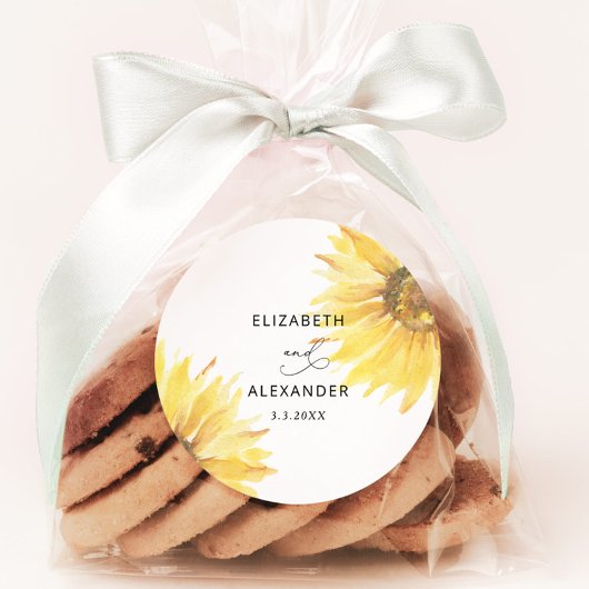 Minimalistische zonnebloem bruiloft ronde sticker