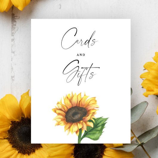 Minimalistische zonnebloem Bruiloftsshower Kaarten Poster