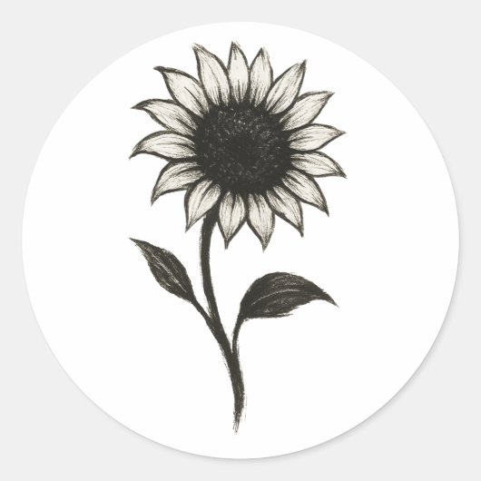 Minimalistische zonnebloem – Elegant botanisch ont Ronde Sticker (Voorkant)
