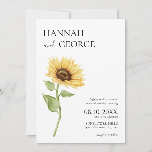 Minimalistische zonnebloem foto boog bruiloft kaart (Voorkant)