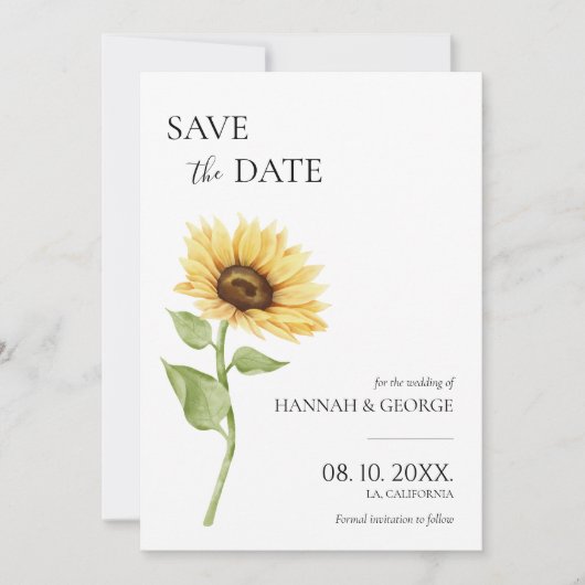 Minimalistische zonnebloem foto boog bruiloft save the date (Voorkant)