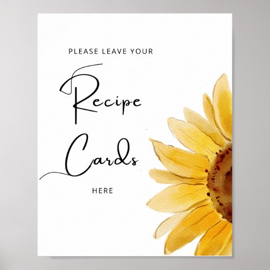 Minimalistische zonnebloem laat je receptkaart hie poster (Voorkant)
