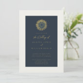 Minimalistische Zonnebloem Marine bruiloft Kaart (Staand voorkant)