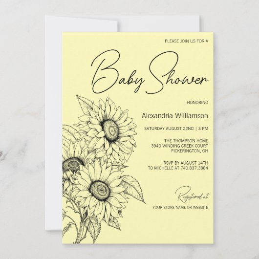 Minimalistische zonnebloem op geel Baby shower Kaart (Voorkant)
