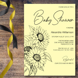 Minimalistische zonnebloem op geel Baby shower Kaart