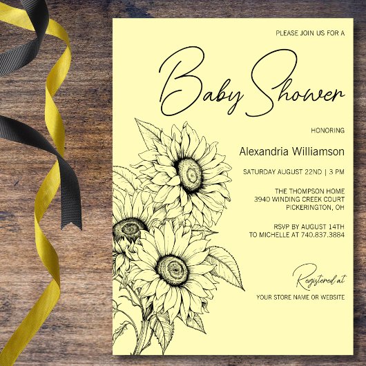 Minimalistische zonnebloem op geel Baby shower Kaart