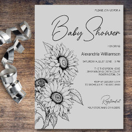 Minimalistische zonnebloem op grijze baby shower kaart