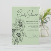 Minimalistische Zonnebloem op Sage Groen Baby show Kaart (Staand voorkant)