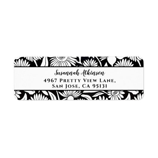 Minimalistische Zonnebloem Zwart en Wit Etiket (Voorkant)