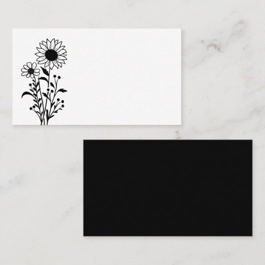 Minimalistische Zonnebloem Zwart Wit Bloemen Huwel Plaatskaartje (Voorkant / Achterkant)