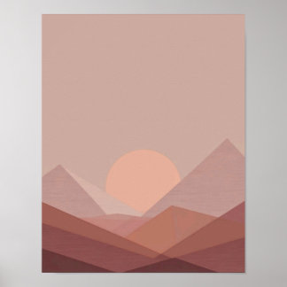 Minimalistische zonsondergang boven geometrische b poster