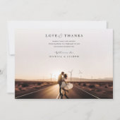 Minimalistische zonsondergang foto bruiloft dank j bedankkaart (Voorkant)