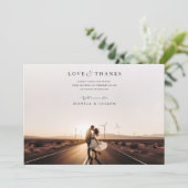 Minimalistische zonsondergang foto bruiloft dank j bedankkaart (Staand voorkant)