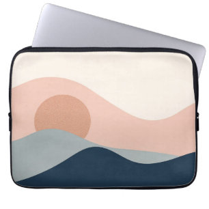 Minimalistische Zonsondergang Golf Perzik Grijs Bl Laptop Sleeve