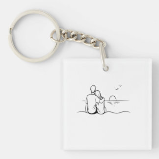 Minimalistische Zonsondergang Moment Lijnkunst Sleutelhanger