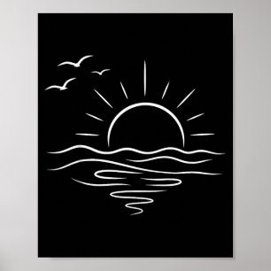 Minimalistische Zonsondergang Oceaan Lijn Kunst St Poster