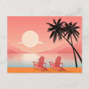 Minimalistische Zonsondergang Strand Kust Kunst An Briefkaart