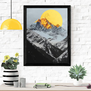 Minimalistische zonsopgang in het berglandschap poster