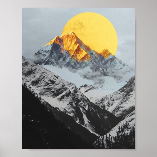 Minimalistische zonsopgang in het berglandschap poster (Voorkant)