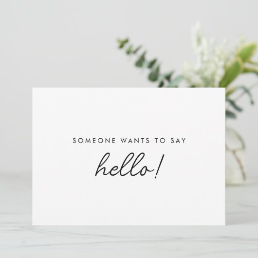 Minimalistische zwangerschap 'Iemand wil hallo zeg Aankondiging (Staand voorkant)