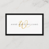 Minimalistische Zwar Gouden Script Tweegrens Monog Visitekaartje (Voorkant)