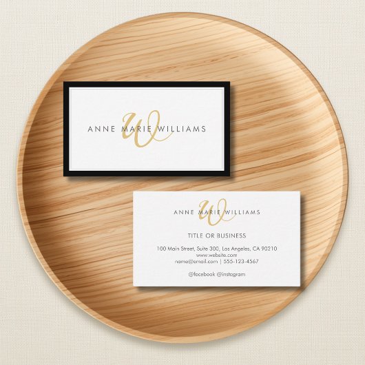 Minimalistische Zwar Gouden Script Tweegrens Monog Visitekaartje