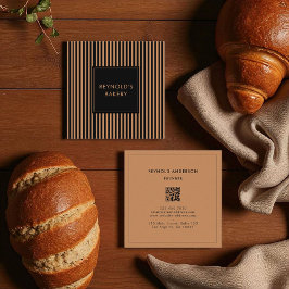 Minimalistische Zwart Bruine Strepen QR Code Bakke Vierkante Visitekaartje