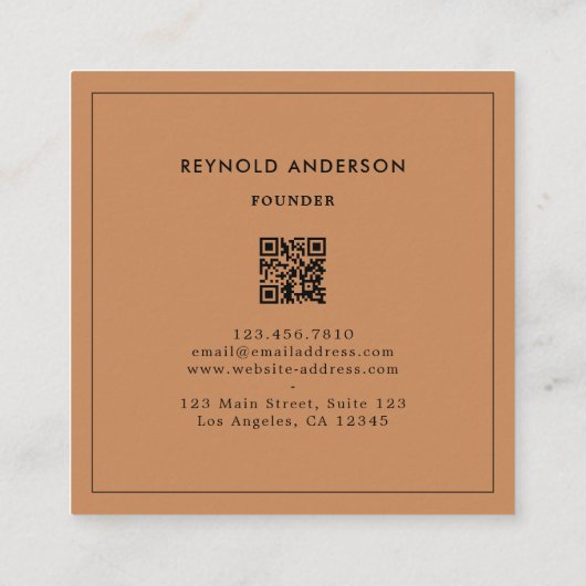 Minimalistische Zwart Bruine Strepen QR Code Bakke Vierkante Visitekaartje (Achterkant)