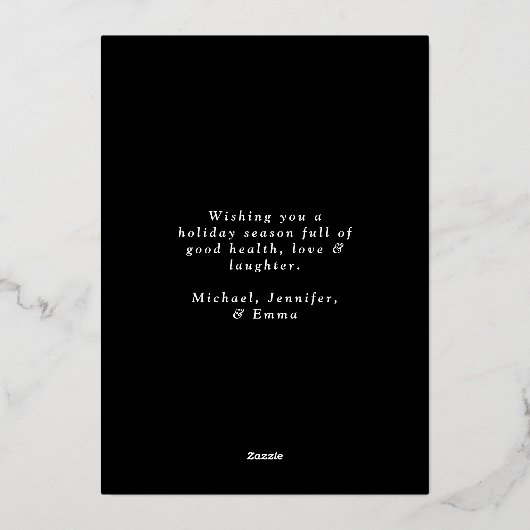 Minimalistische zwart en goud boog lint foto folie feestdagenkaart (Achterkant)