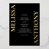 Minimalistische zwart en goud moderne bruiloft folie uitnodiging (Voorkant)
