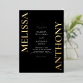 Minimalistische zwart en goud moderne bruiloft folie uitnodiging (Staand Voorkant)