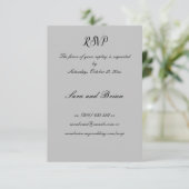Minimalistische zwart en grijs bruiloft reactie Ka RSVP Kaartje (Staand voorkant)